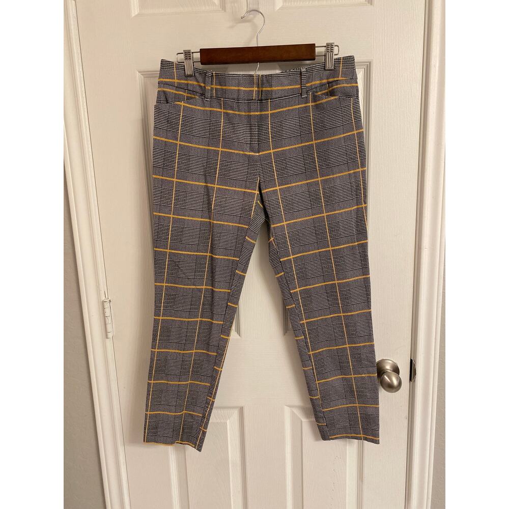 New York & Company Stretch Crop Pants Sz 10 Yellow Glen Plaid Retro Mod Twee